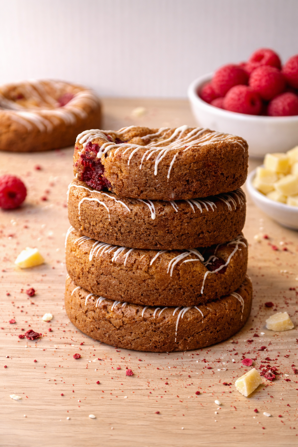 Cookie à la framboise et chocolat blanc empilés