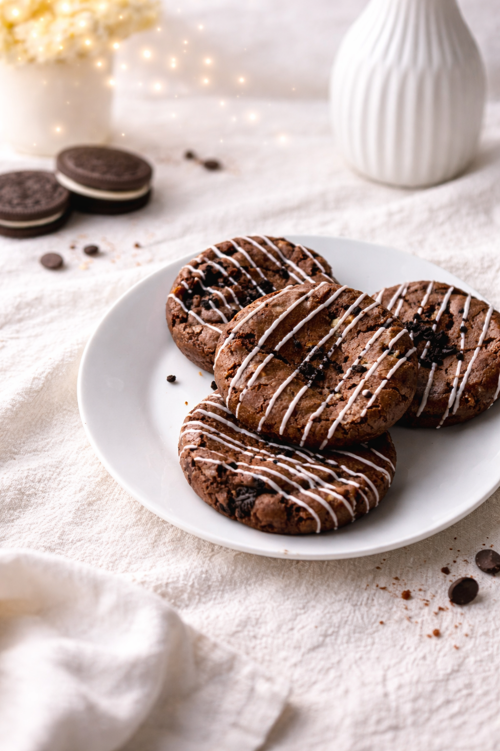 Oreo / White chocolate cookies sur assiette